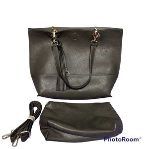 Gray Tote Bag with Makeup Bag